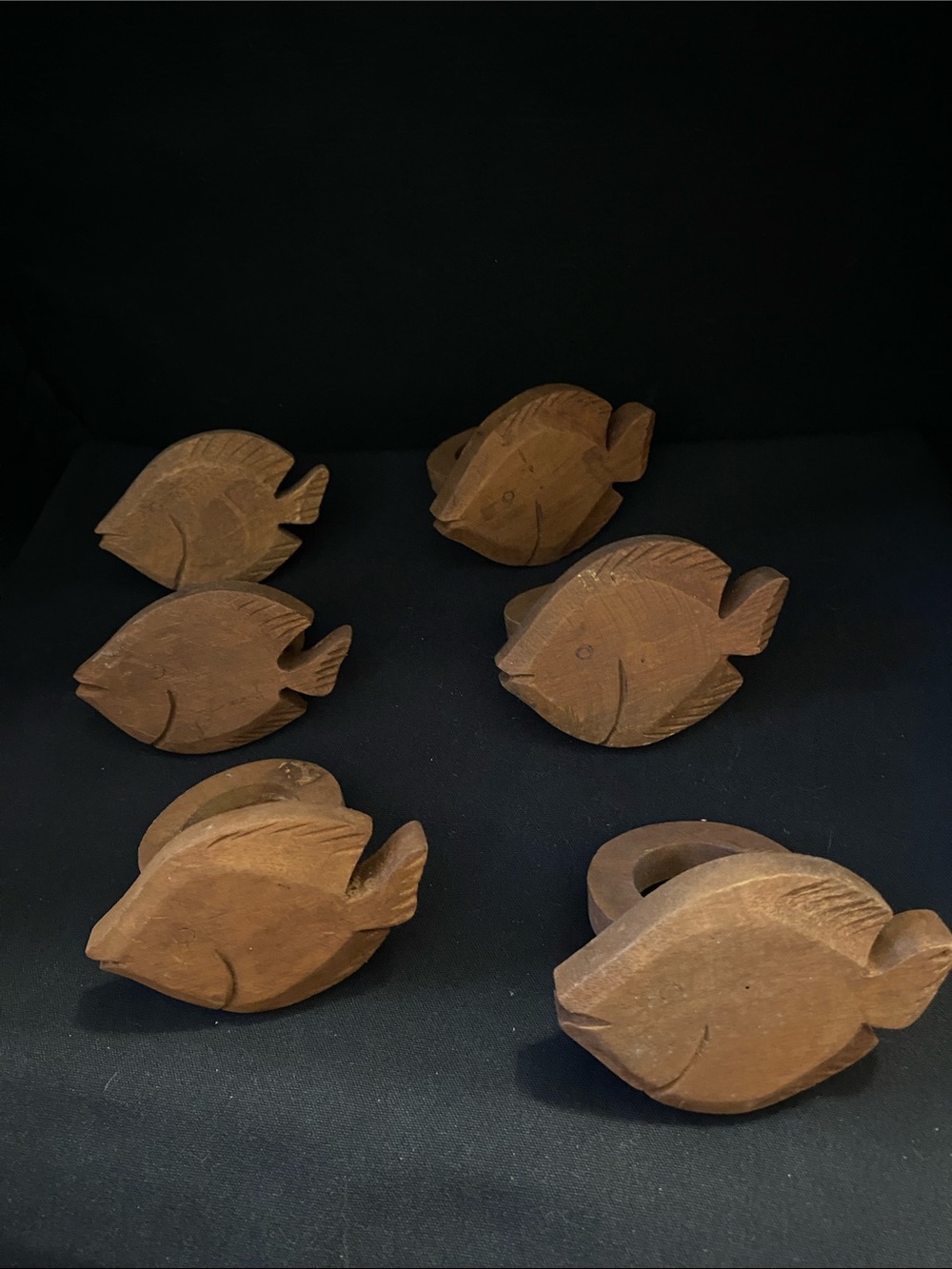 Pier 1 Wooden Fish Tropical Napkin Ring Holders Set of 6